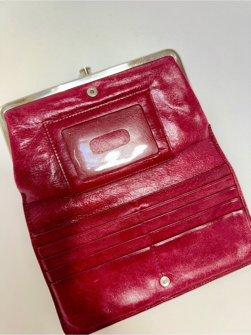 HOBO International Red Leather Frame Clutch Wallet | Vintage Style Kiss Lock - Picture 5 of 7